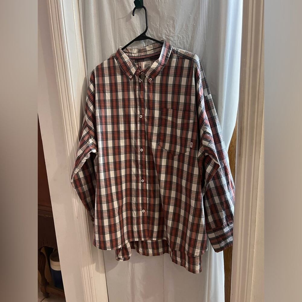 Urban outfitters bdg red gray plaid button up size xl